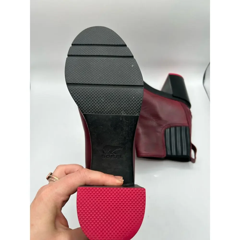 Sorel Rich Wine Margo Chelsea Block Heeled  Platform Boots Leather Women's Sz 9 - Picture 10 of 12